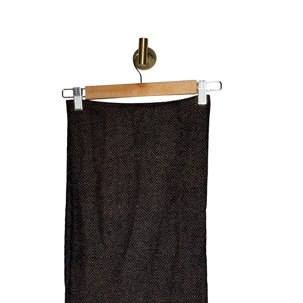 Brown Black Geometric Lambswool Scarf 60 x 11.5 Fringe Diamond Pattern